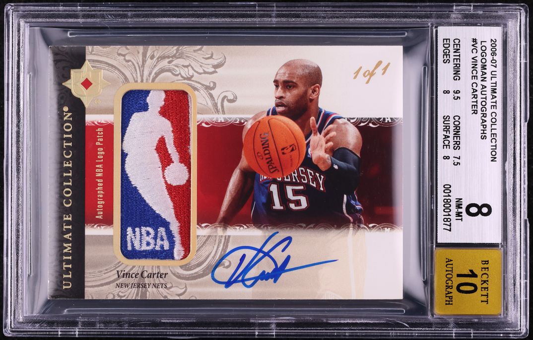 2006 Ultimate Collection Vince Carter NBA LOGOMAN PATCH AUTO 1/1 #UAL-VC BGS 8
