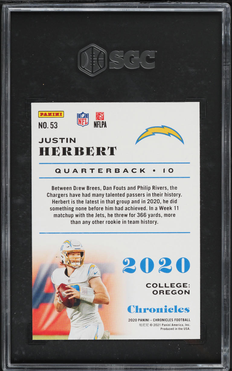 2020 Panini Chronicles Justin Herbert ROOKIE #53 SGC 9.5 MINT+
