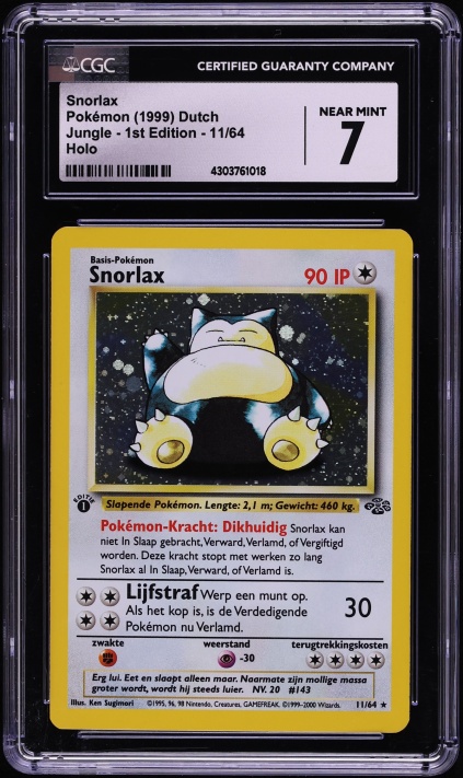 1999 Pokemon Dutch Jungle 1st Edition Holo Snorlax #11 CGC 7 NRMT