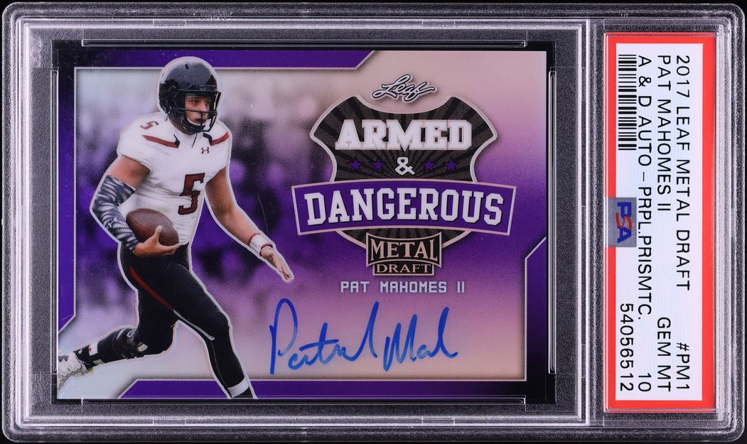 2017 Leaf Metal Draft Armed & Dangerous Purple Prismatic Patrick Mahomes II RC AUTO /25 PSA 10