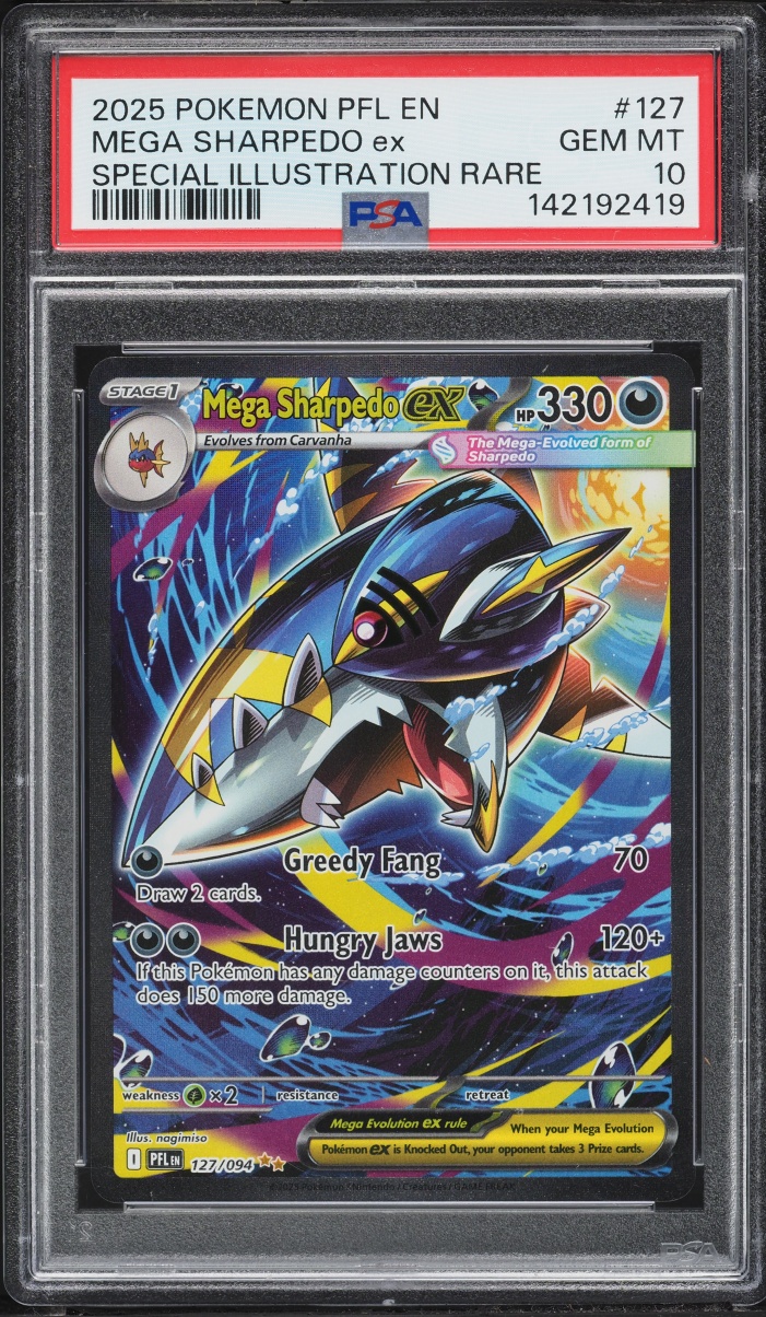 2025 Pokemon Mega Evolution Phantasmal Flames SIR Mega Sharpedo ex #127 PSA 10 GEM MINT