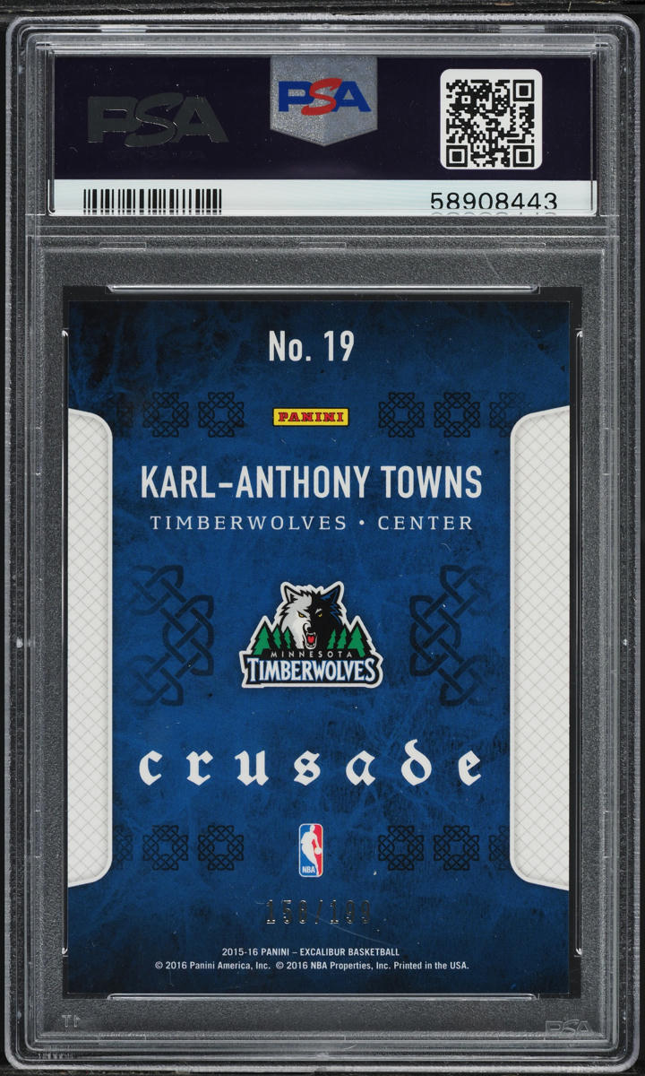 2015 Panini Excalibur Crusade Blue Karl-Anthony Towns ROOKIE /199 #19 PSA 10 GEM