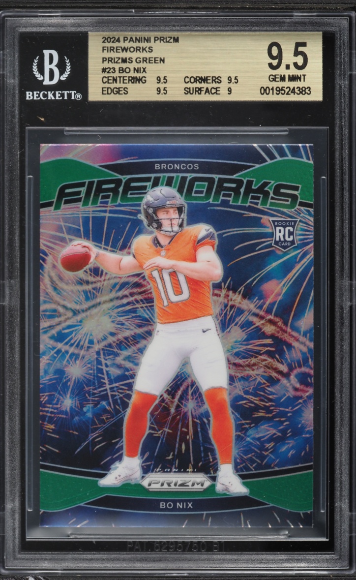 2024 Panini Prizm Fireworks Green Bo Nix ROOKIE #23 BGS 9.5 GEM MINT