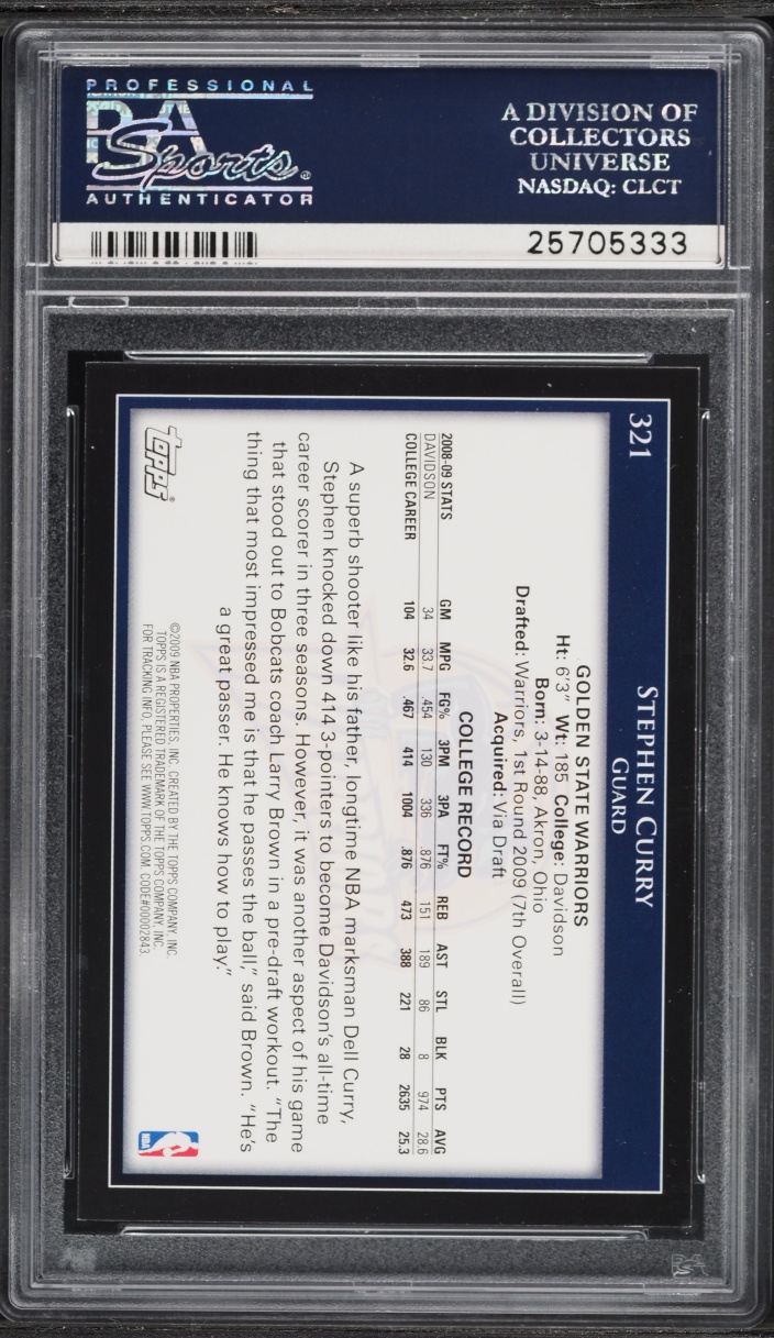 2009 Topps Basketball Stephen Curry ROOKIE #321 PSA 10 GEM MINT