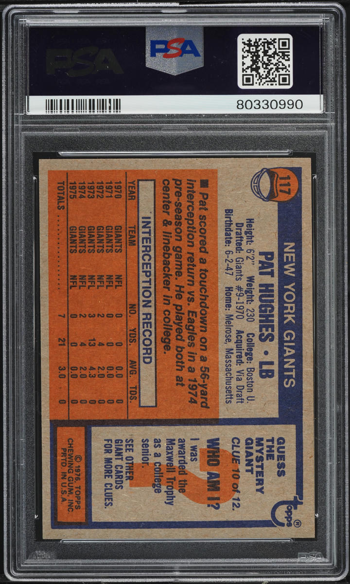 1976 Topps Football Pat Hughes #117 PSA 10 GEM MINT