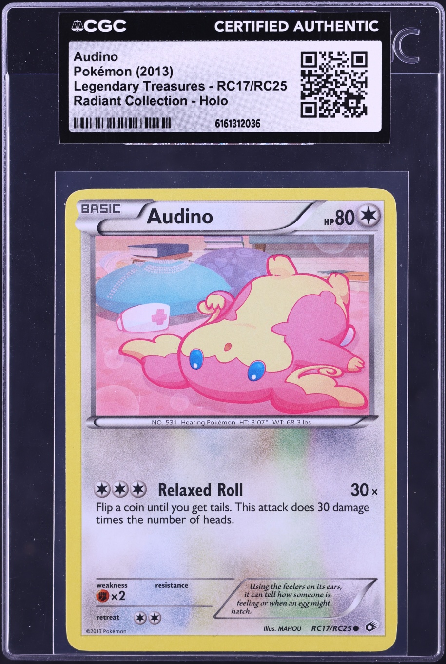 2013 Pokemon Black & White Legendary Treasures Radiant Collection Holo Audino #RC17 CGC AUTH