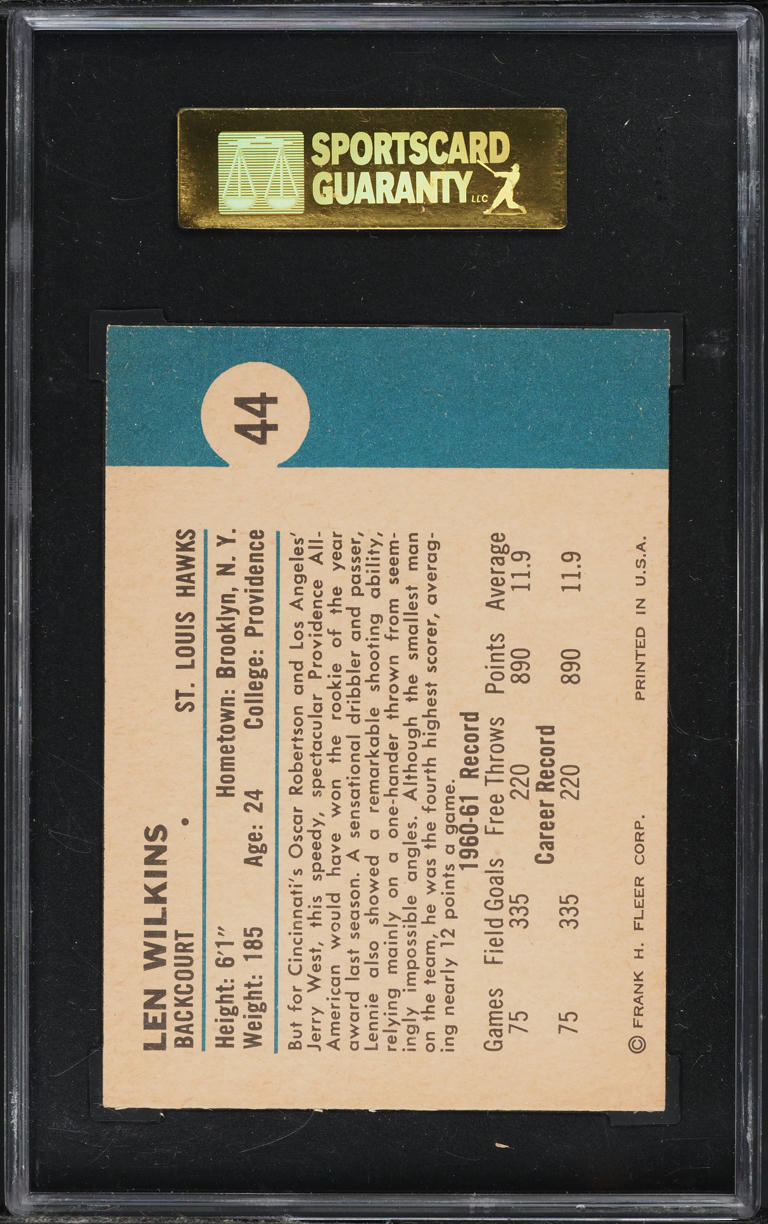1961 Fleer Basketball Lenny Wilkins ROOKIE #44 SGC 8.5 NM-MT+