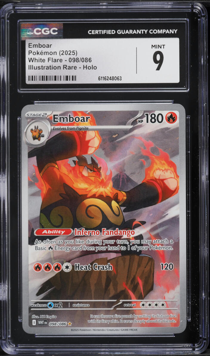 2025 Pokemon Scarlet & Violet White Flare IR Emboar #98 CGC 9 MINT