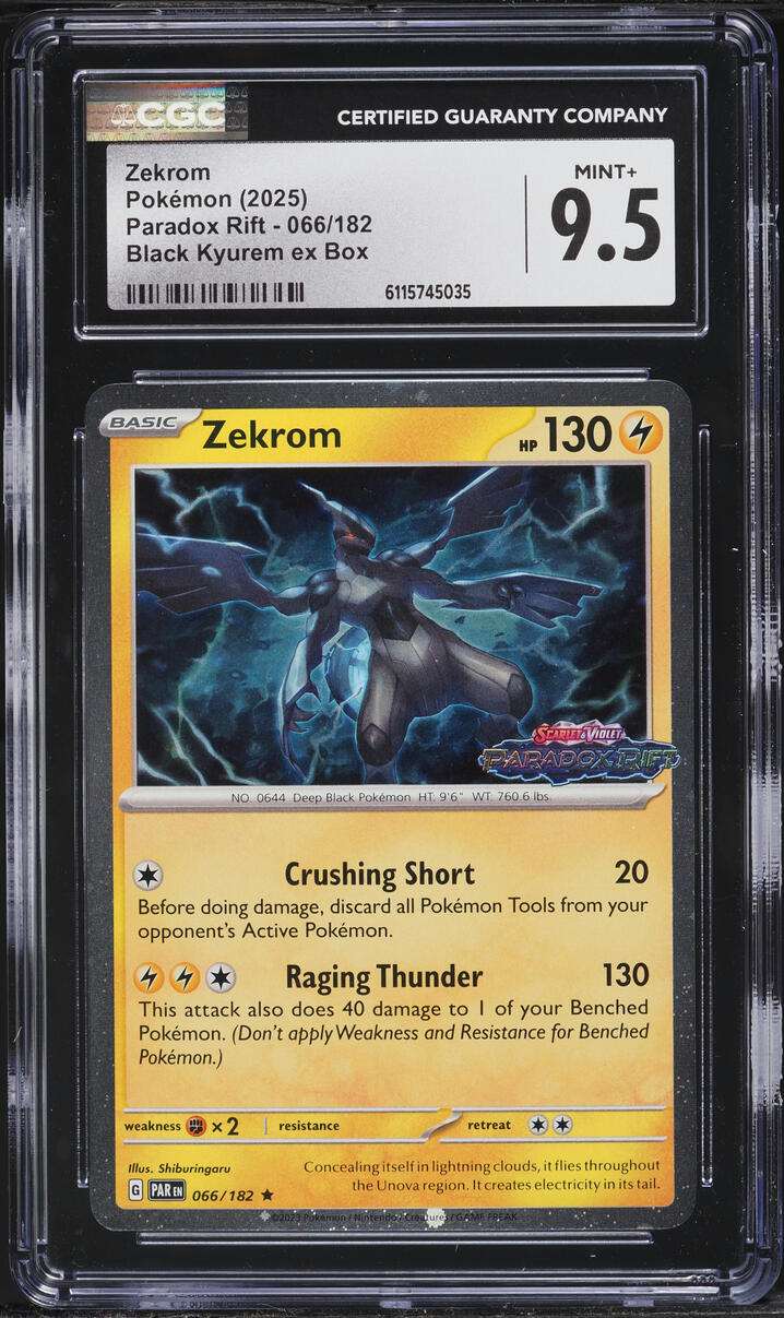 2025 Pokemon Scarlet & Violet Paradox Rift Black Kyurem Ex Box Zekrom #66 CGC 9.5 MINT+