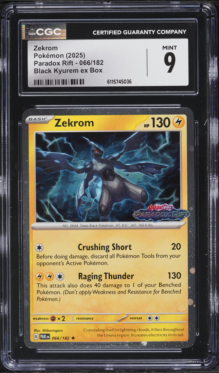 2025 Pokemon Scarlet & Violet Paradox Rift Black Kyurem Ex Box Zekrom #66 CGC 9 MINT