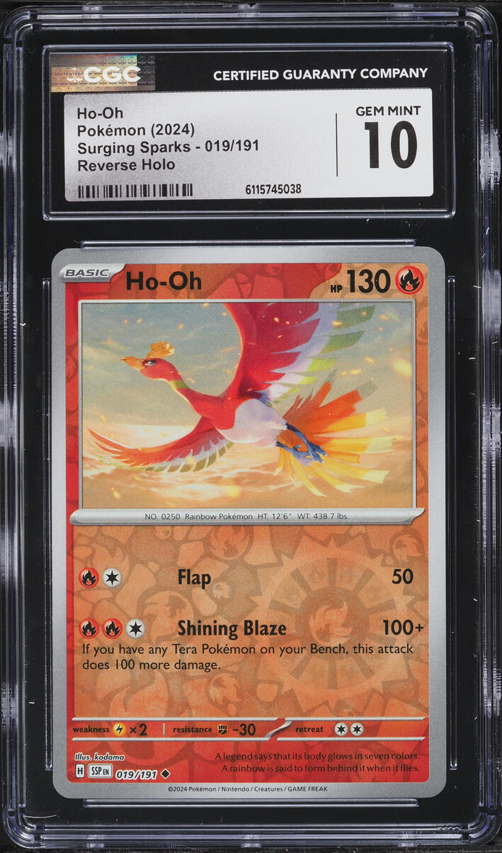 2024 Pokemon Scarlet & Violet Surging Sparks Reverse Holo Ho-Oh #19 CGC 10 GEM MINT