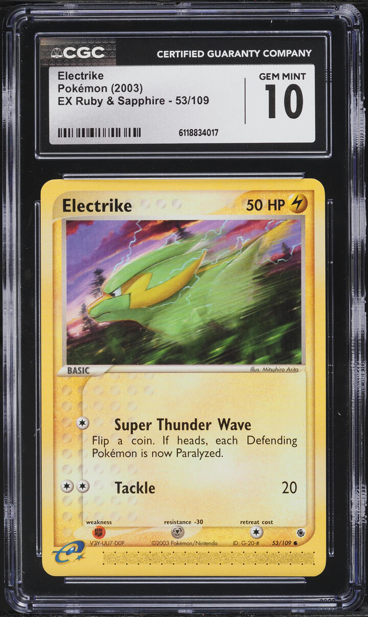 2003 Pokemon EX Ruby & Sapphire Reverse Holo Electrike #53 CGC 10 GEM MINT
