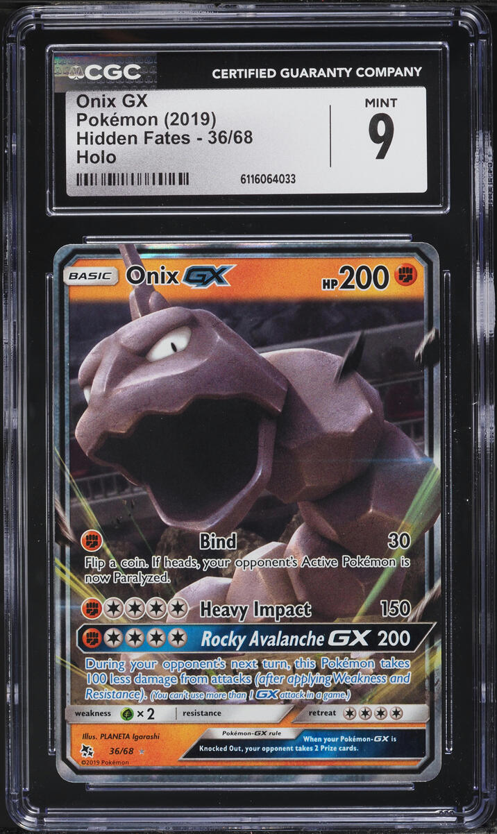 2019 Pokemon Sun & Moon Hidden Fates Holo Onix GX #36 CGC 9 MINT