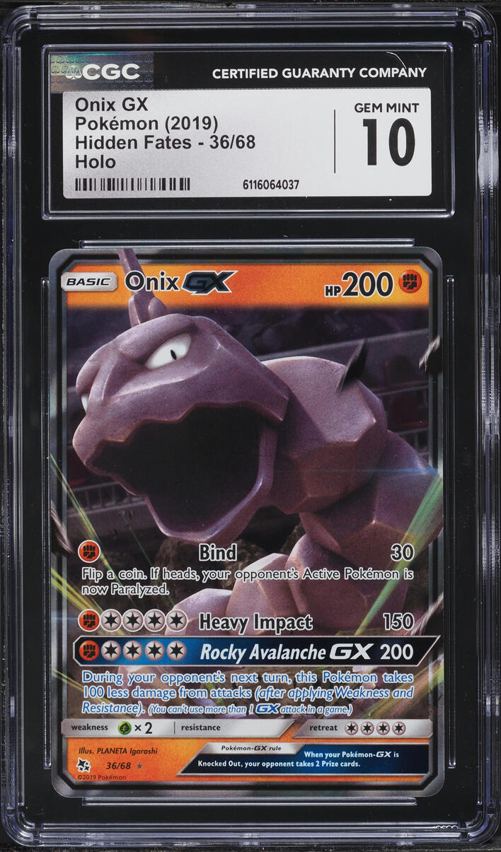 2019 Pokemon Sun & Moon Hidden Fates Onix GX #36 CGC 10 GEM MINT