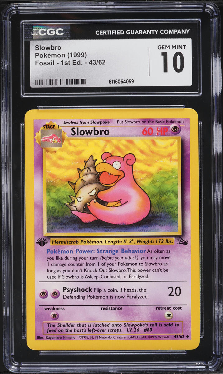 1999 Pokemon Fossil 1st Edition Slowbro #43 CGC 10 GEM MINT