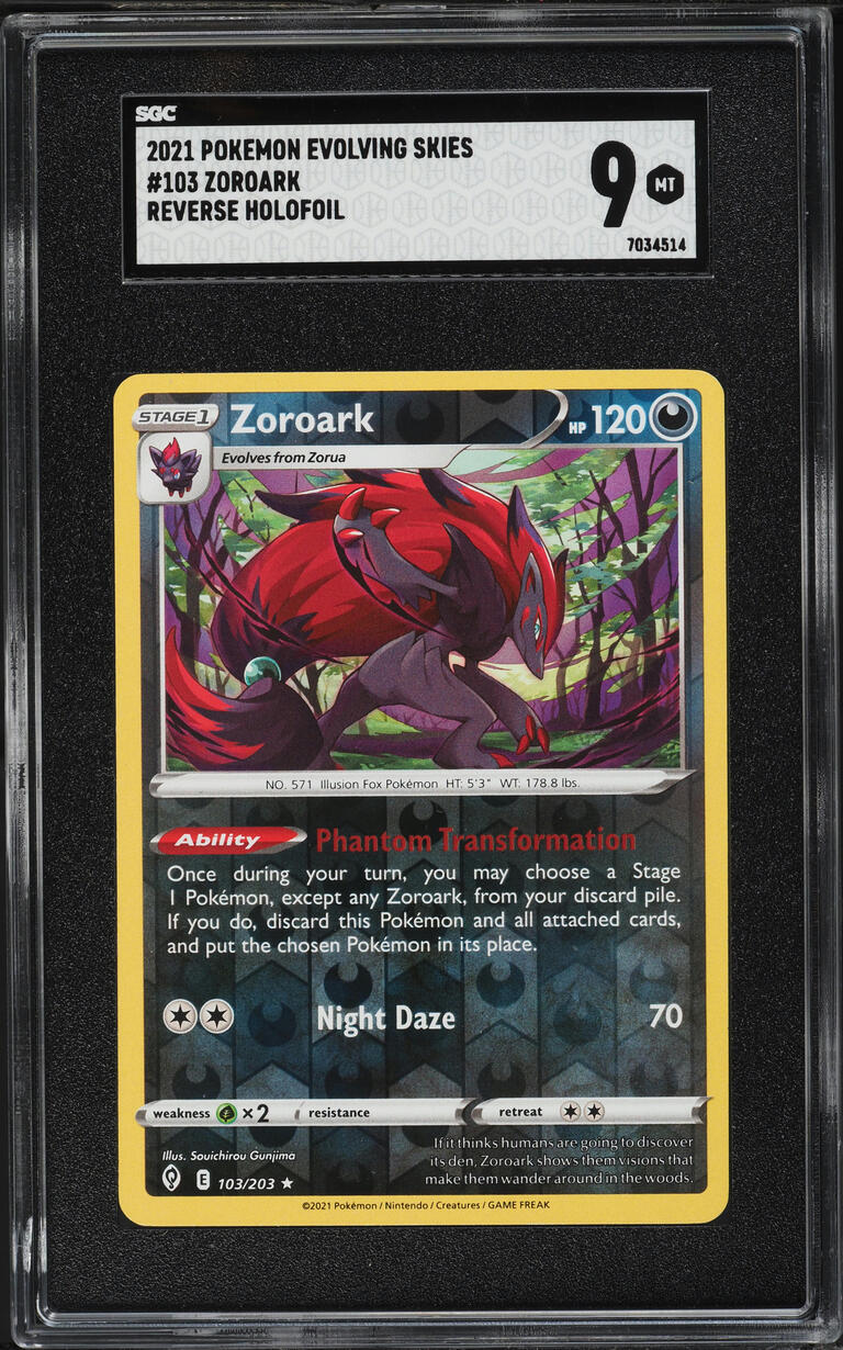2021 Pokemon Sword & Shield Evolving Skies Reverse Holo Zoroark #103 SGC 9 MINT