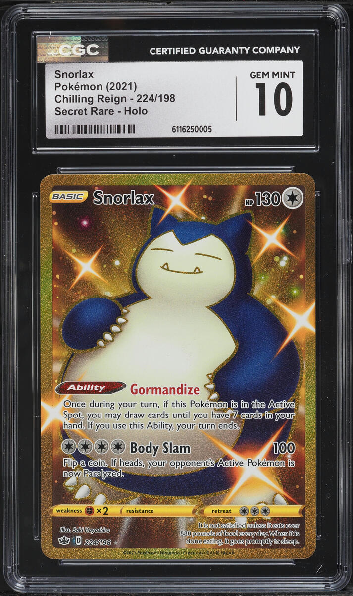 2021 Pokemon Sword & Shield Chilling Reign Gold Rare Snorlax #224 CGC 10 GEM MINT