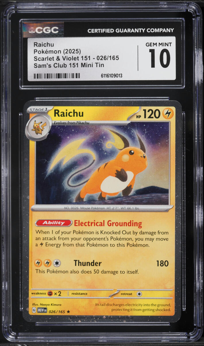 2025 Pokemon Scarlet & Violet 151 Sam's Club Mini Tin Raichu #26 CGC 10 GEM MINT