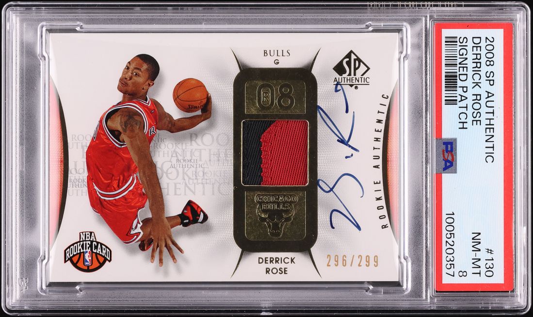 2008 SP Authentic Signed Derrick Rose ROOKIE PATCH AUTO /299 #130 PSA 8 NM-MT