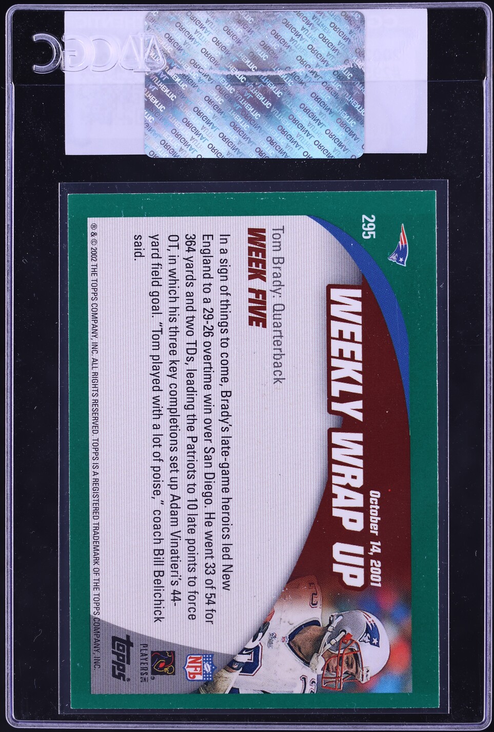 2002 Topps Football Tom Brady #295 CGC AUTH