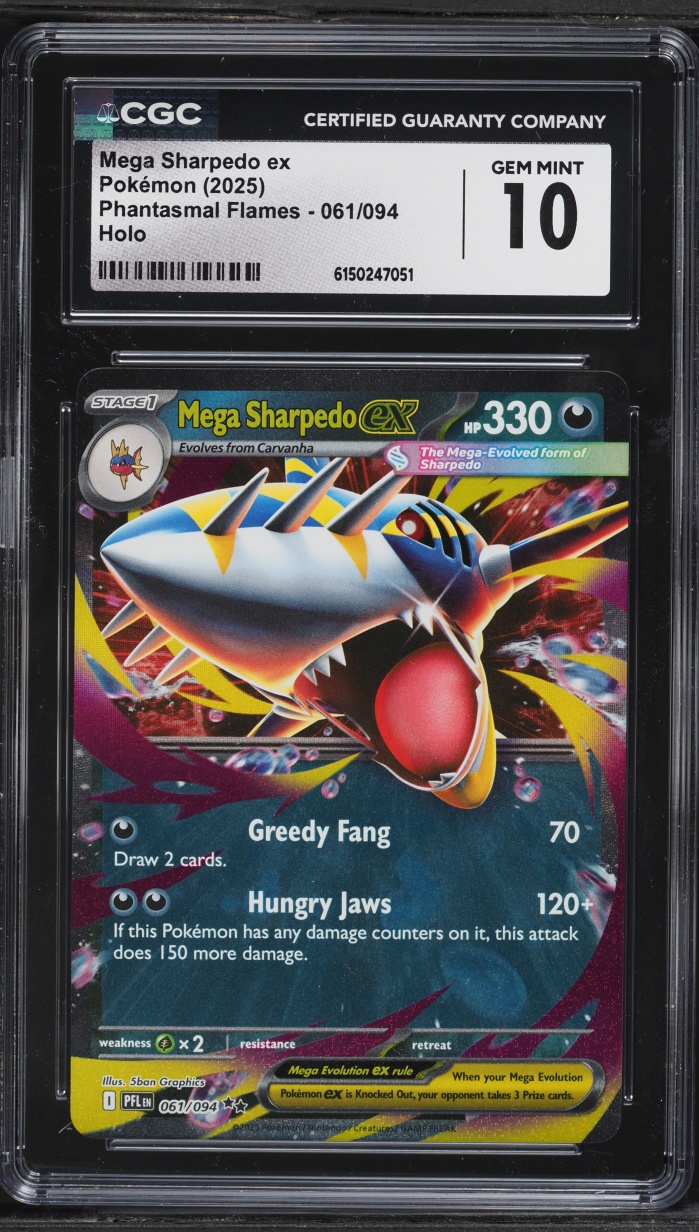 2025 Pokemon Mega Evolution Phantasmal Flames Holo Mega Sharpedo ex #61 CGC 10 GEM MINT