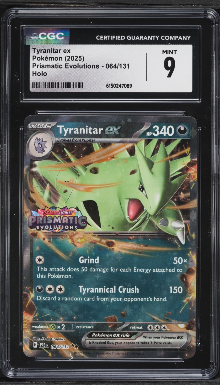 2025 Pokemon Scarlet & Violet Prismatic Evolutions Holo Tyranitar ex #64 CGC 9 MINT