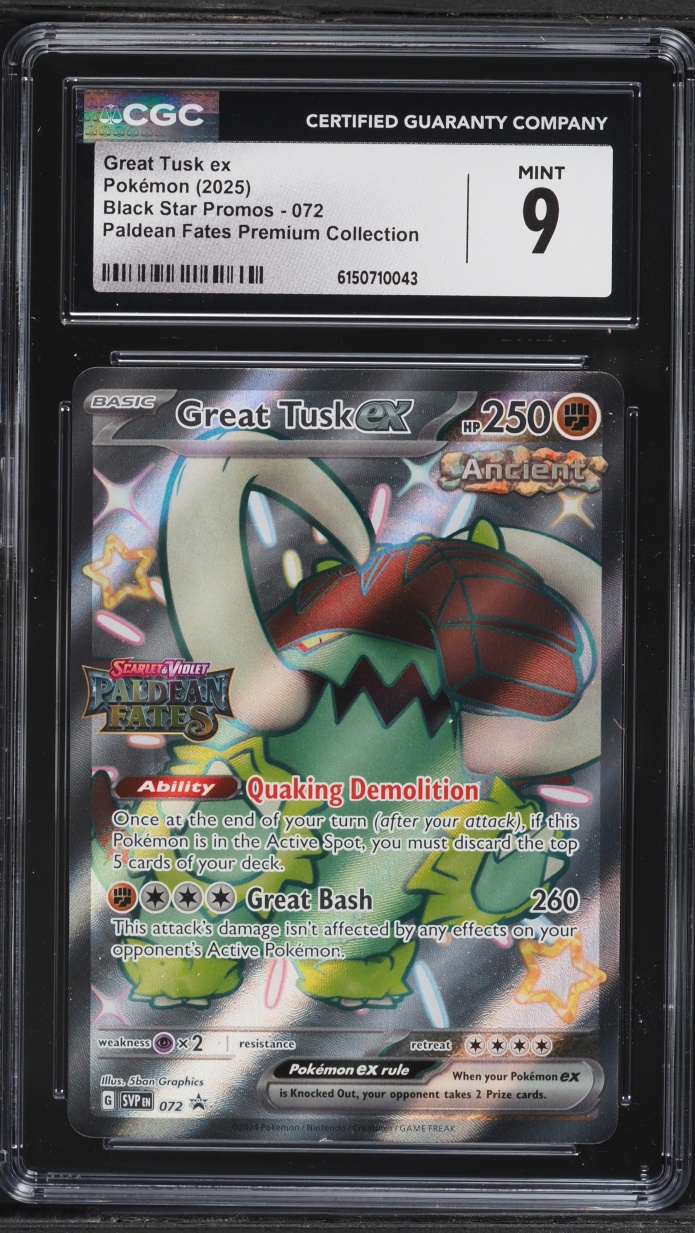 2025 Pokemon SV Promo Paldean Fates Premium Collection Full Art Great Tusk EX #72 CGC 9 MINT