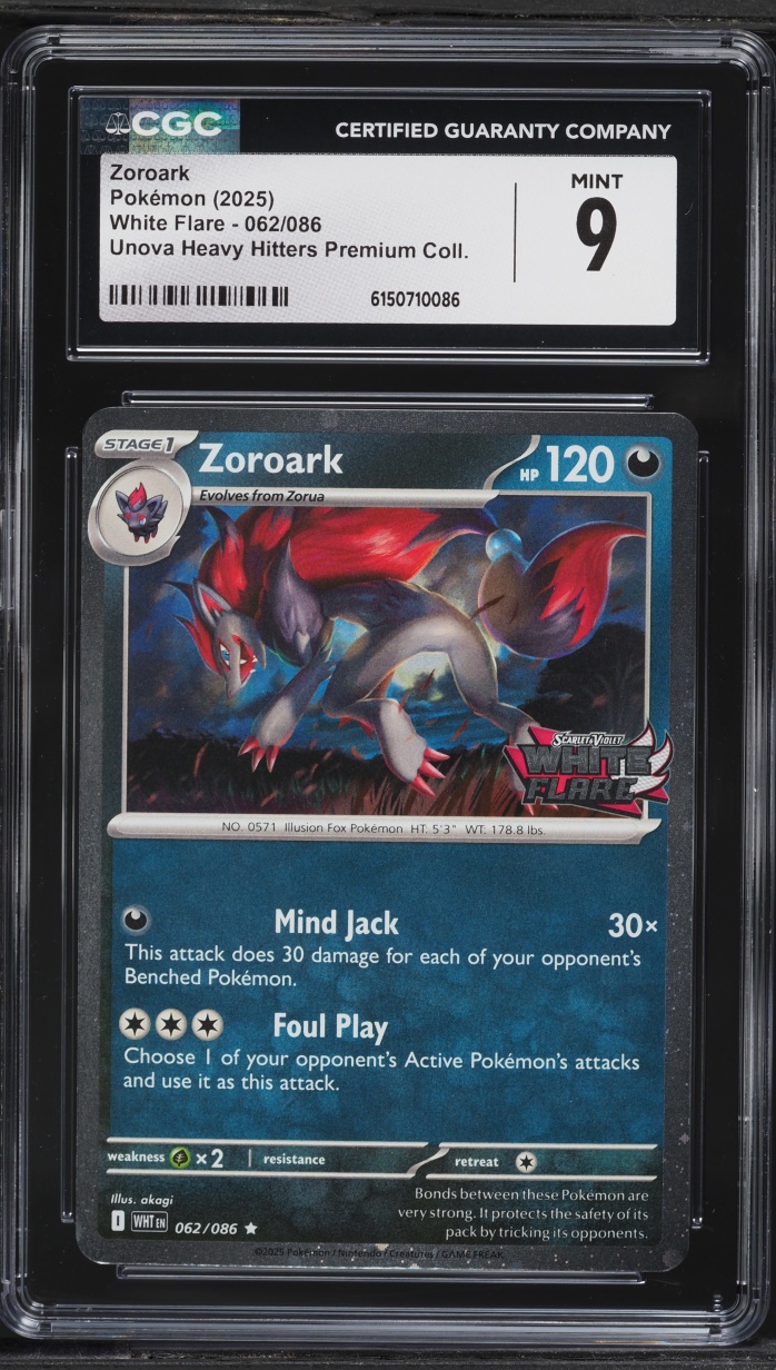 2025 Pokemon Scarlet & Violet White Flare Unova Heavy Hitters Premium Zoroark #62 CGC 9 MINT