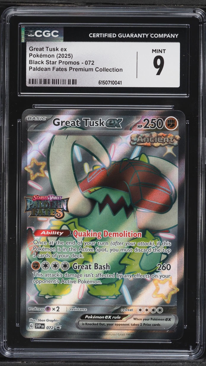 2025 Pokemon SV Promo Paldean Fates Premium Collection Full Art Great Tusk EX #72 CGC 9 MINT