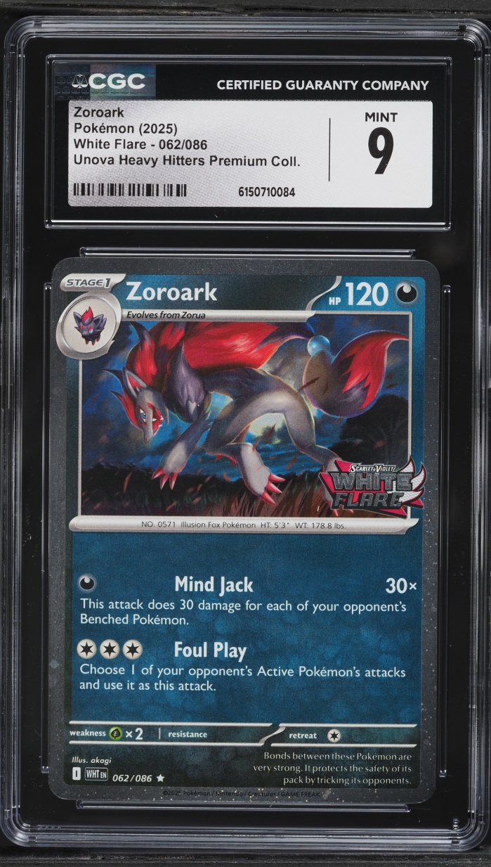 2025 Pokemon Scarlet & Violet White Flare Unova Heavy Hitters Premium Zoroark #62 CGC 9 MINT