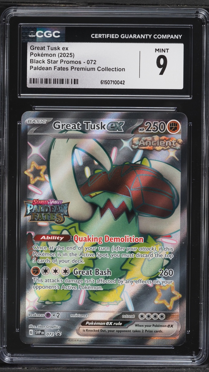 2025 Pokemon SV Promo Paldean Fates Premium Collection Full Art Great Tusk EX #72 CGC 9 MINT