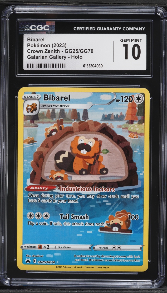 2023 Pokemon Sword & Shield Crown Zenith Galarian Full Art Bibarel #GG25 CGC 10 GEM MINT