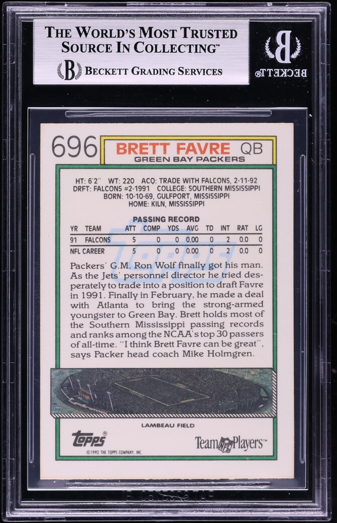 1992 Topps Football Brett Favre #696 BGS 8.5 NM-MT+