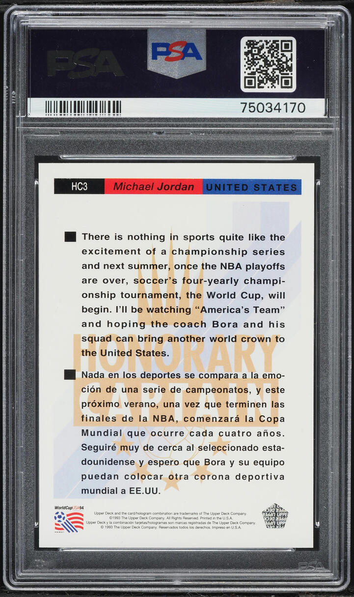 1993 Upper Deck Soccer Honorary Captain Gold Michael Jordan #HC3 PSA 10 GEM MINT