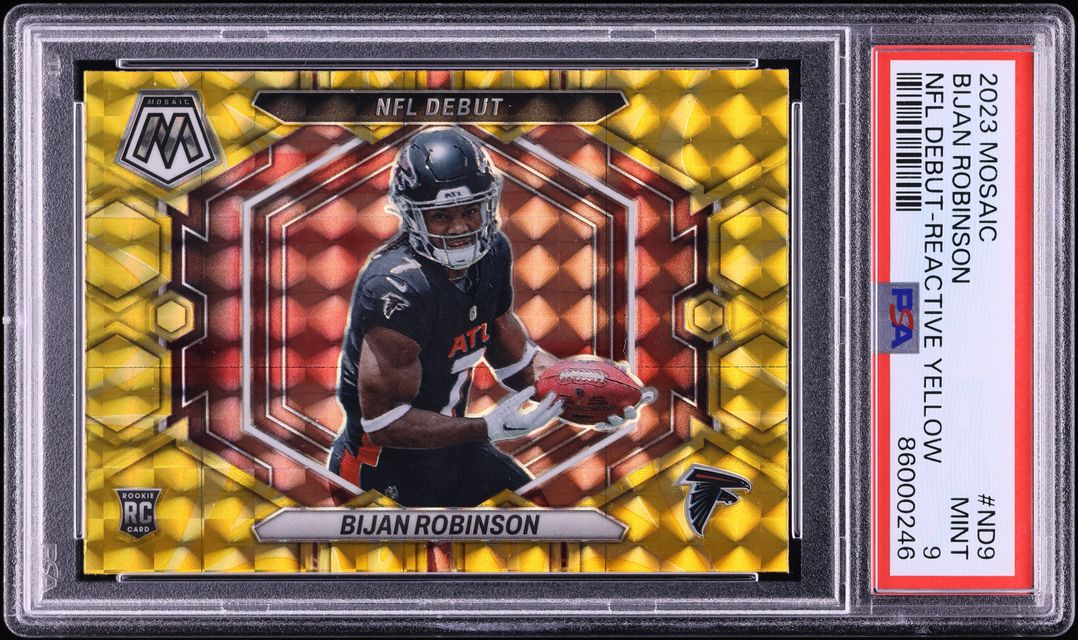 2023 Panini Mosaic Reactive Yellow Bijan Robinson ROOKIE #ND-9 PSA 9 MINT