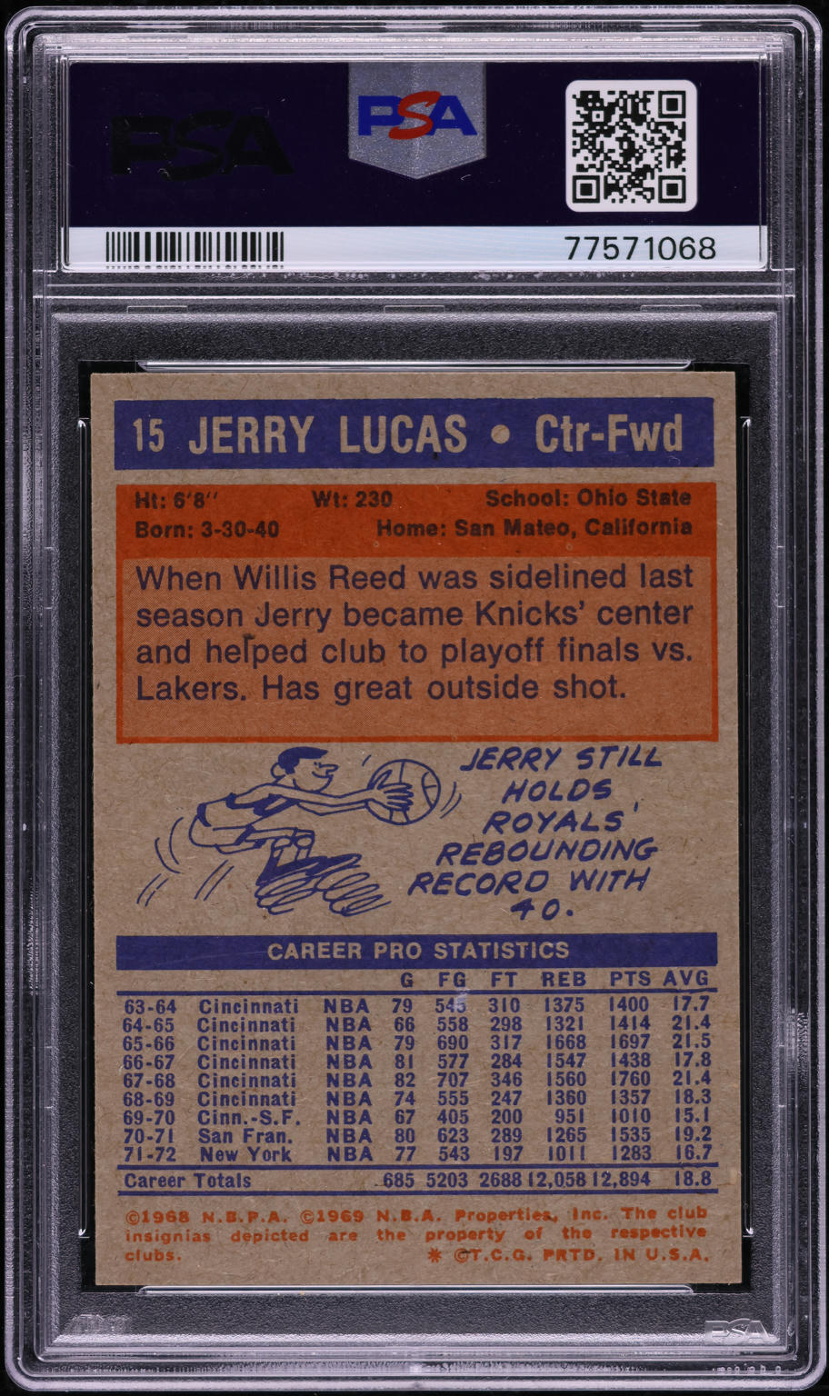 1972 Topps Basketball Jerry Lucas #15 PSA 8 NM-MT