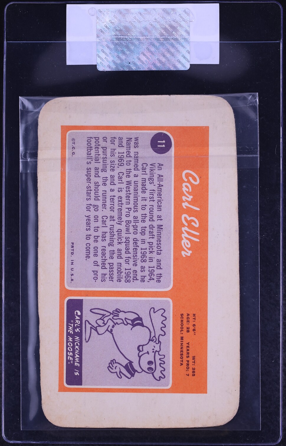 1970 Topps Super Football Carl Eller #11 CGC AUTH