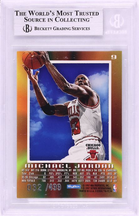 1996 Skybox E-X2000 Credentials Michael Jordan /499 #9 BGS 9 MINT