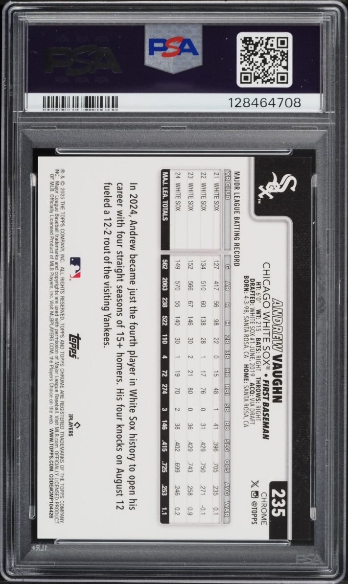 2025 Topps Chrome Black Geometric Andrew Vaughn /10 #235 PSA 9 MINT