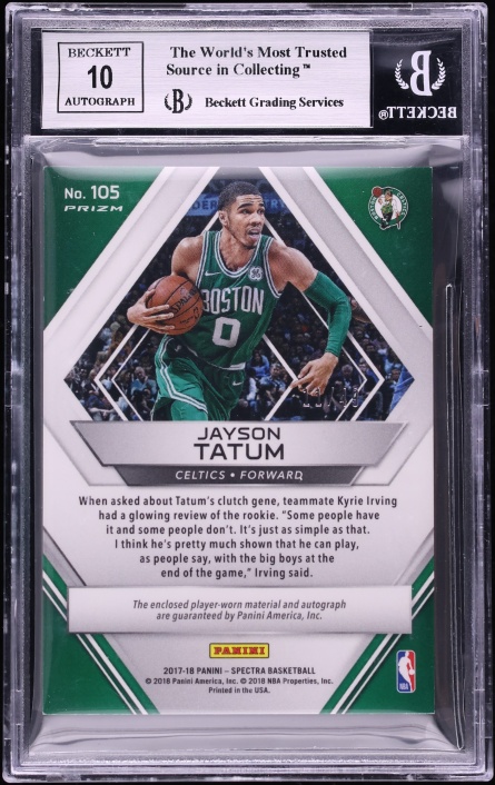 2017 Panini Spectra Neon Green Jayson Tatum ROOKIE PATCH AUTO /49 #105 BGS 9 MINT
