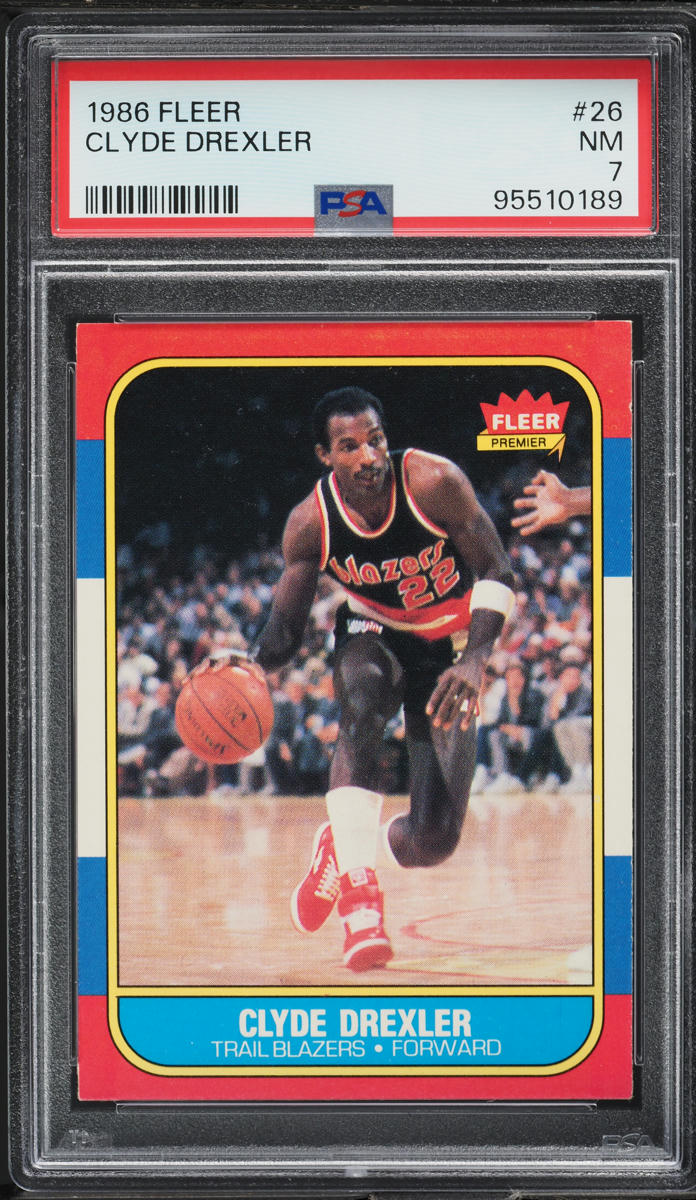 1986 Fleer Basketball Clyde Drexler ROOKIE #26 PSA 7 NRMT