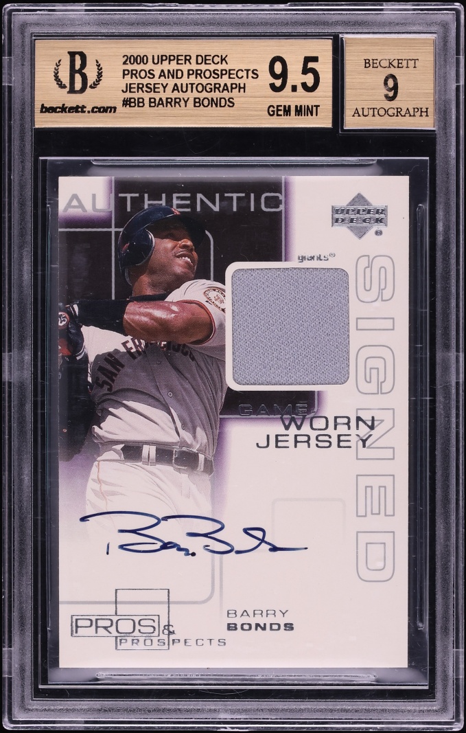 2000 Upper Deck Pros & Prospects Game Worn Jersey Barry Bonds PATCH AUTO #BB BGS 9.5 GEM MINT