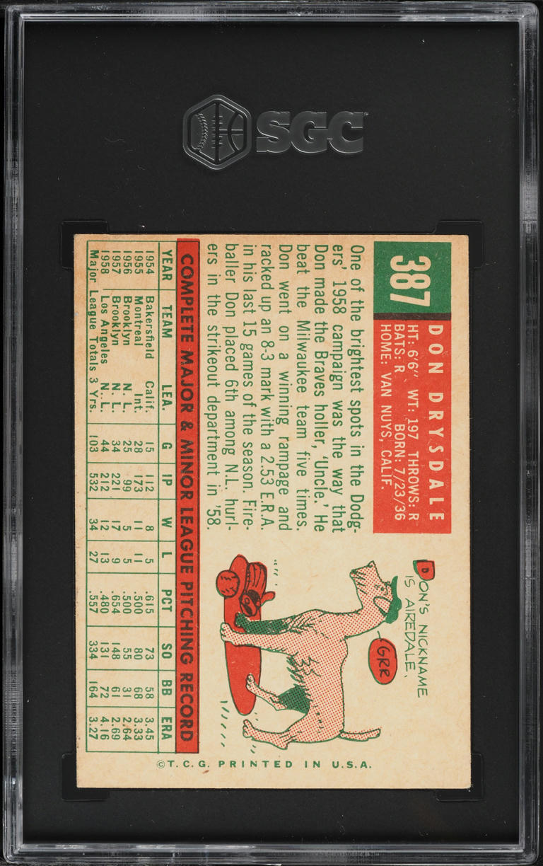 1959 Topps Don Drysdale #387 SGC 3 VG