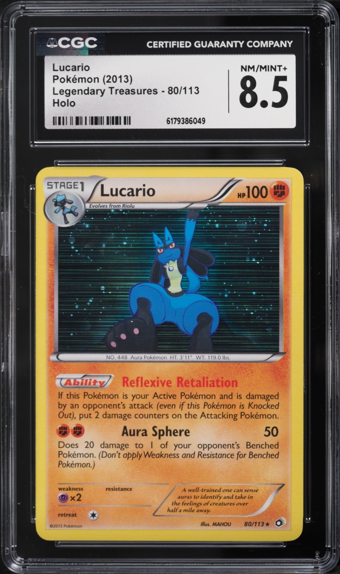 2013 Pokemon Black & White Legendary Treasures Holo Lucario #80 CGC 8.5 NM-MT+