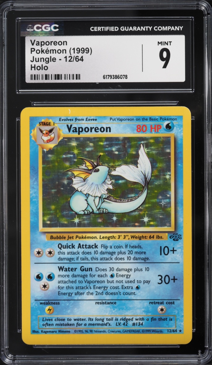 1999 Pokemon Jungle Holo Vaporeon #12 CGC 9 MINT