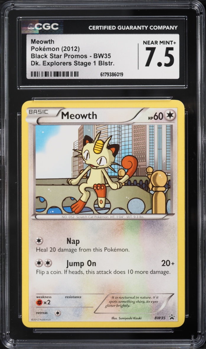 2012 Pokemon Black & White Promo Dk Explorers Stage 1 Meowth #BW35 CGC 7.5 NRMT+