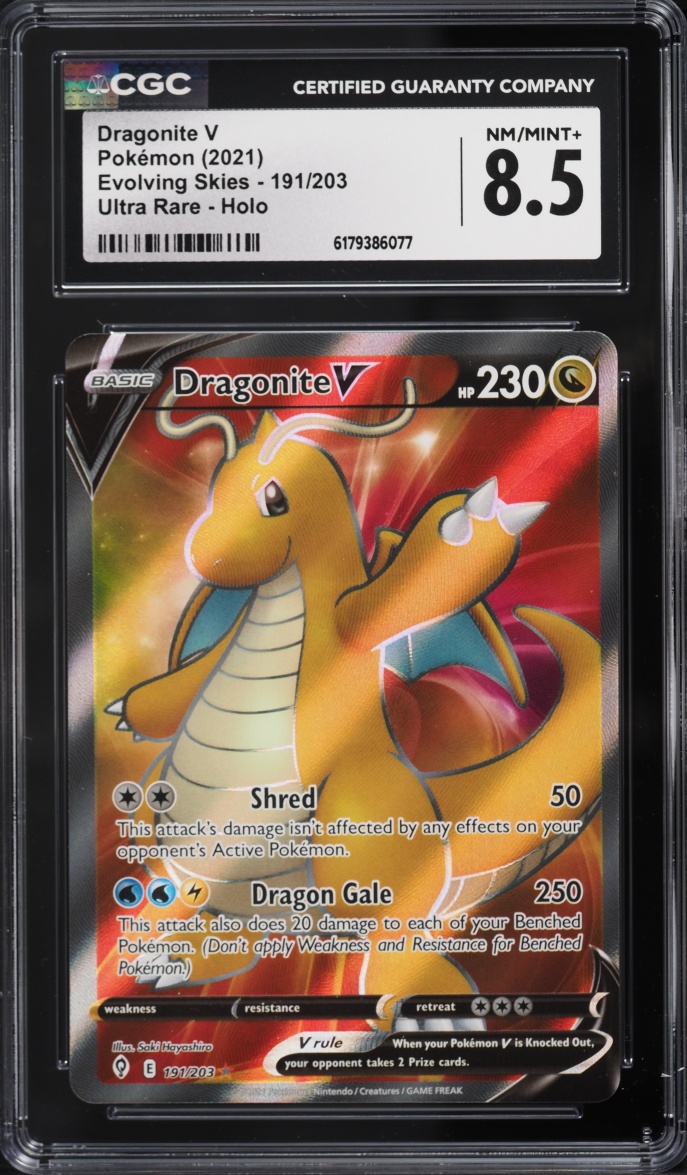 2021 Pokemon Sword & Shield Evolving Skies Full Art Dragonite V #191 CGC 8.5 NM-MT+
