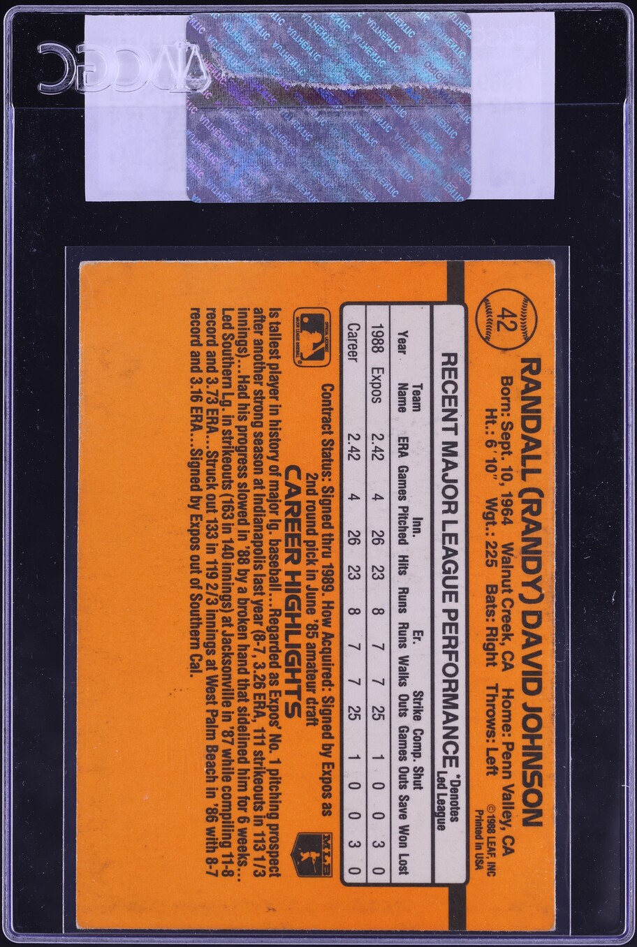 1989 Donruss Randy Johnson ROOKIE #42 CGC AUTH