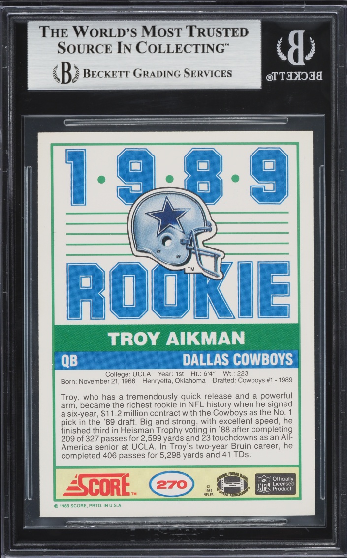 1989 Score Football Troy Aikman ROOKIE #270 BGS 8.5 NM-MT+