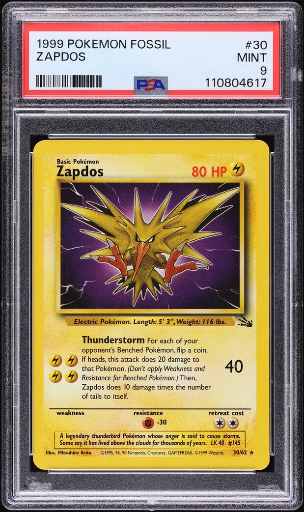 1999 Pokemon Fossil Zapdos #30 PSA 9 MINT
